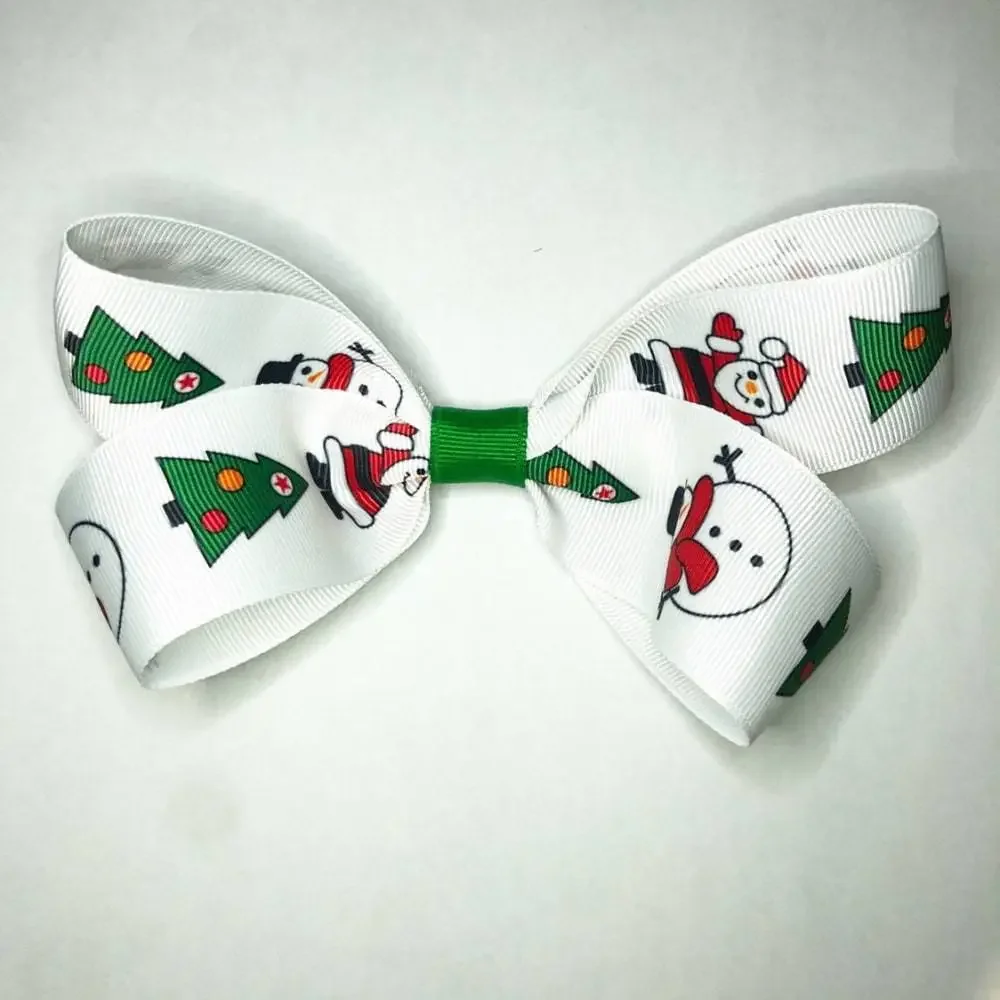 Girls White Christmas Santa Small Hair Bow